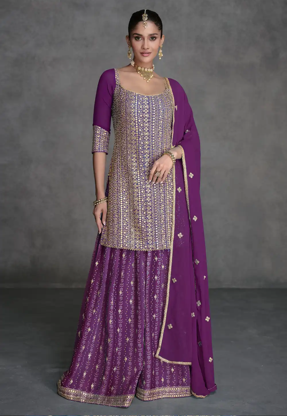 Purple Georgette Embroidered Pakistani Suit 292332