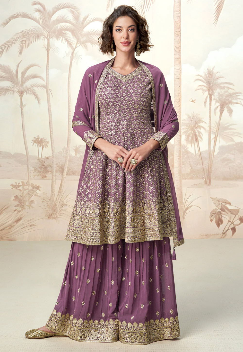 Purple Georgette Embroidered Pakistani Suit 310519