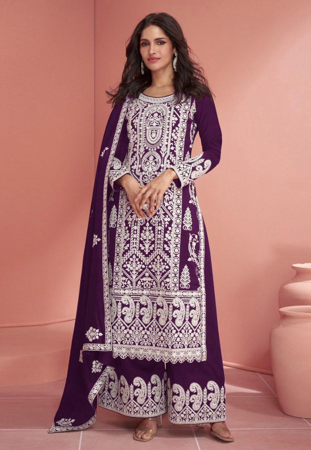 Purple Georgette Embroidered Pakistani Suit 286538