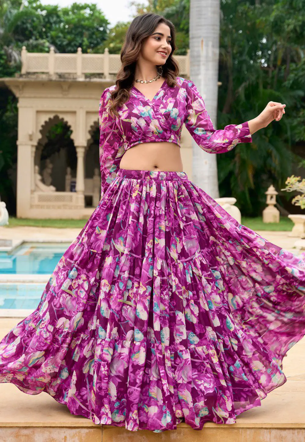 Purple Georgette Floral Lehenga choli 298610