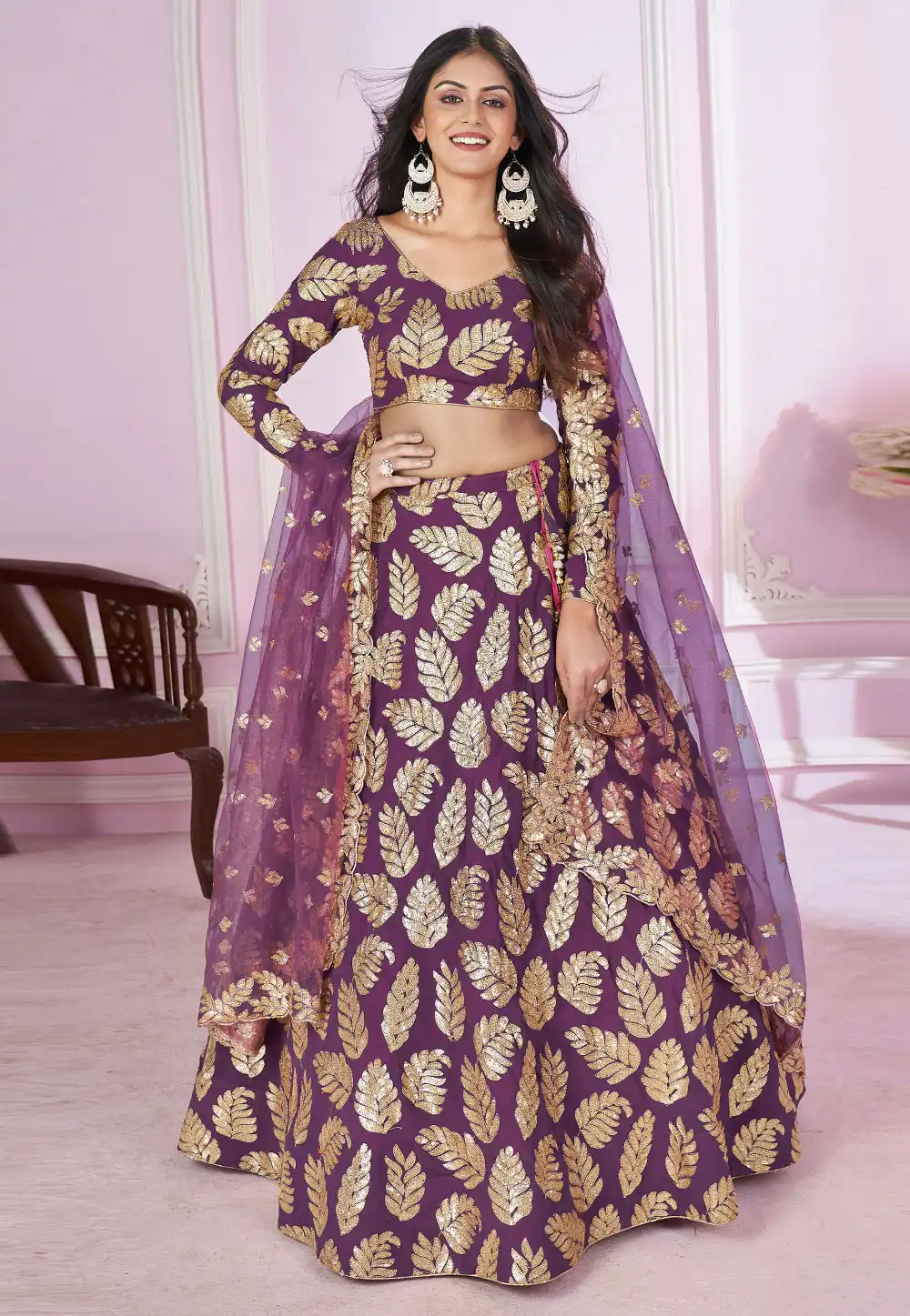 Purple Georgette Lehenga Choli 292056