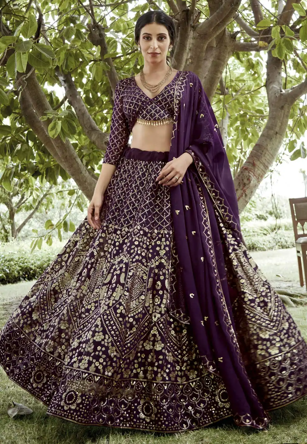 Purple Georgette Lehenga Choli 293972