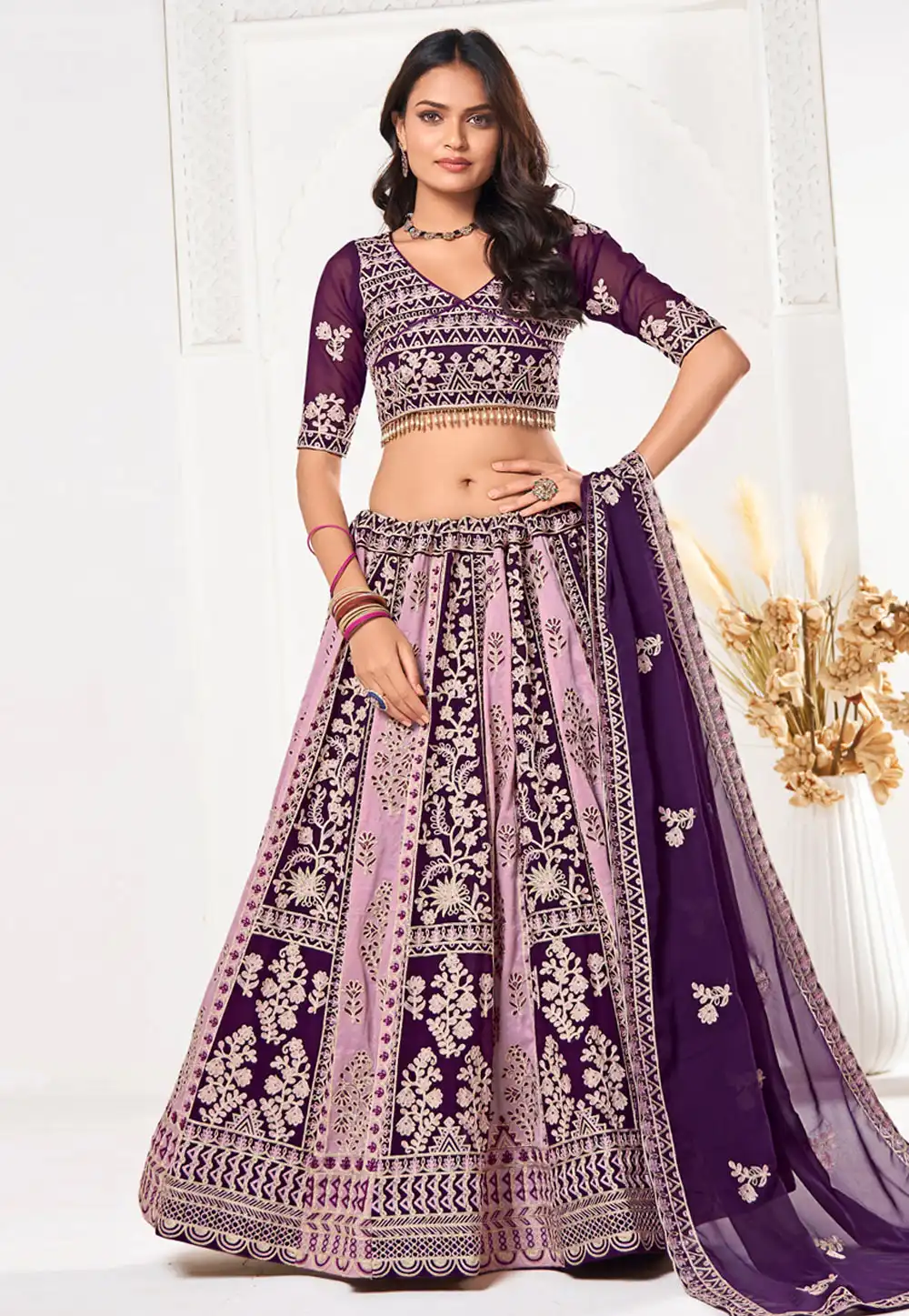 Purple Georgette Lehenga Choli 293985