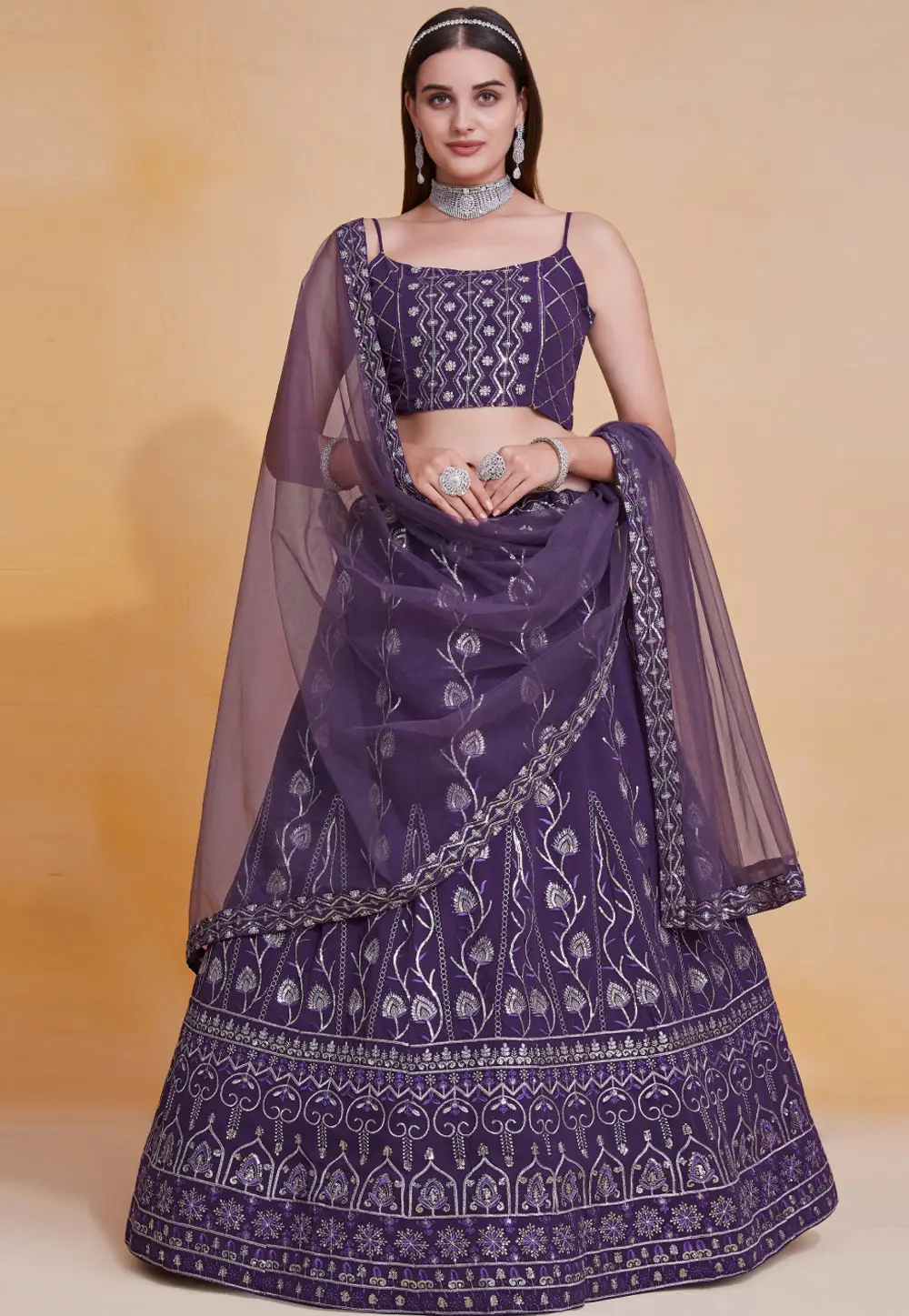 Purple Georgette Lehenga Choli 296563