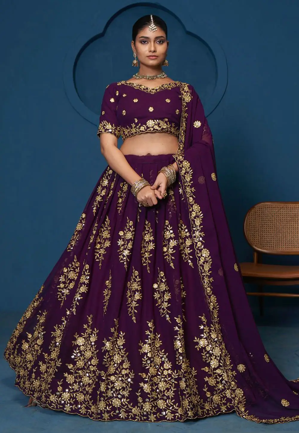 Purple Georgette Lehenga Choli 296466