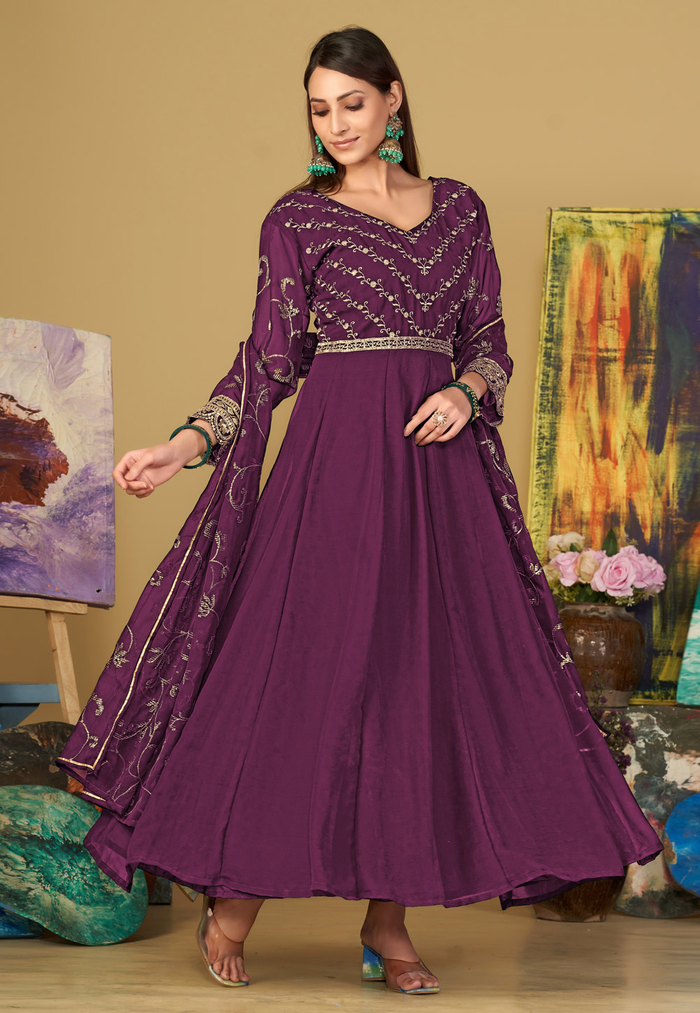 Purple Georgette Long Anarkali Suit 283647