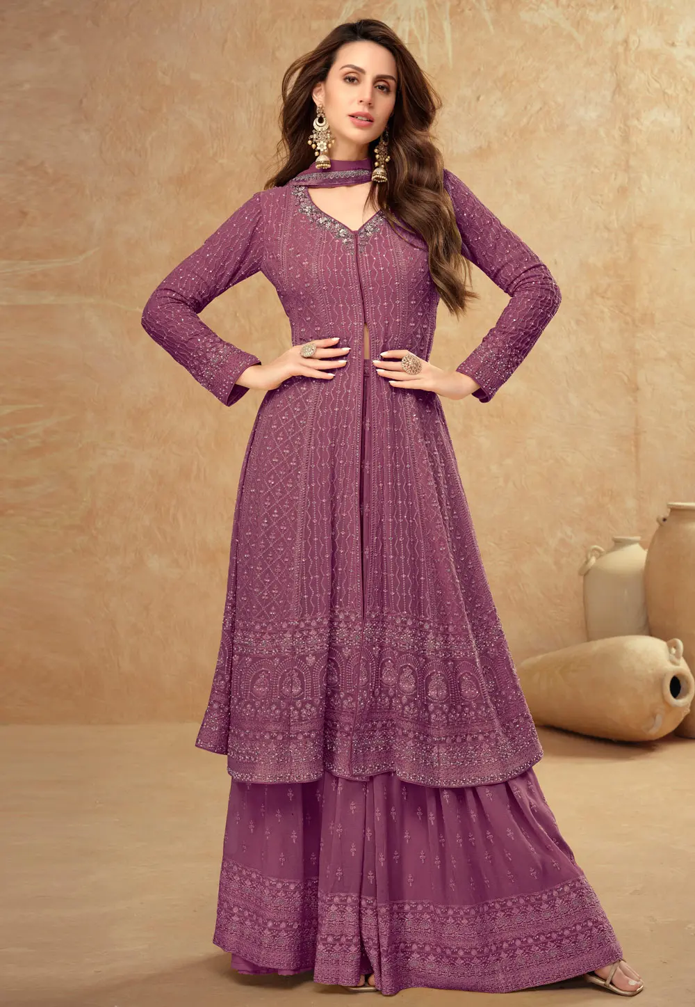 Purple Georgette Long Choli Lehenga 297271