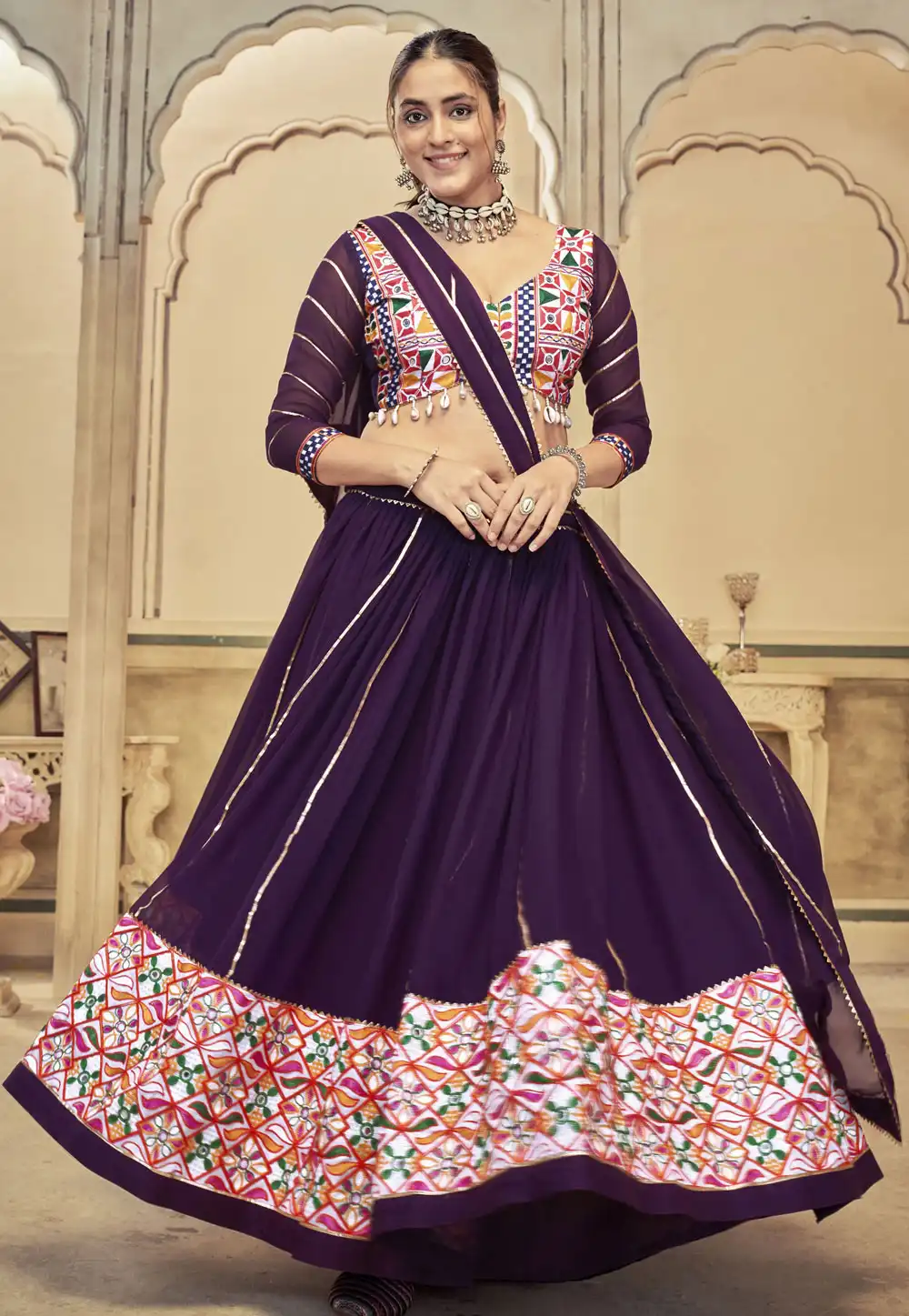 Purple Georgette Navratri Chaniya Choli 290783