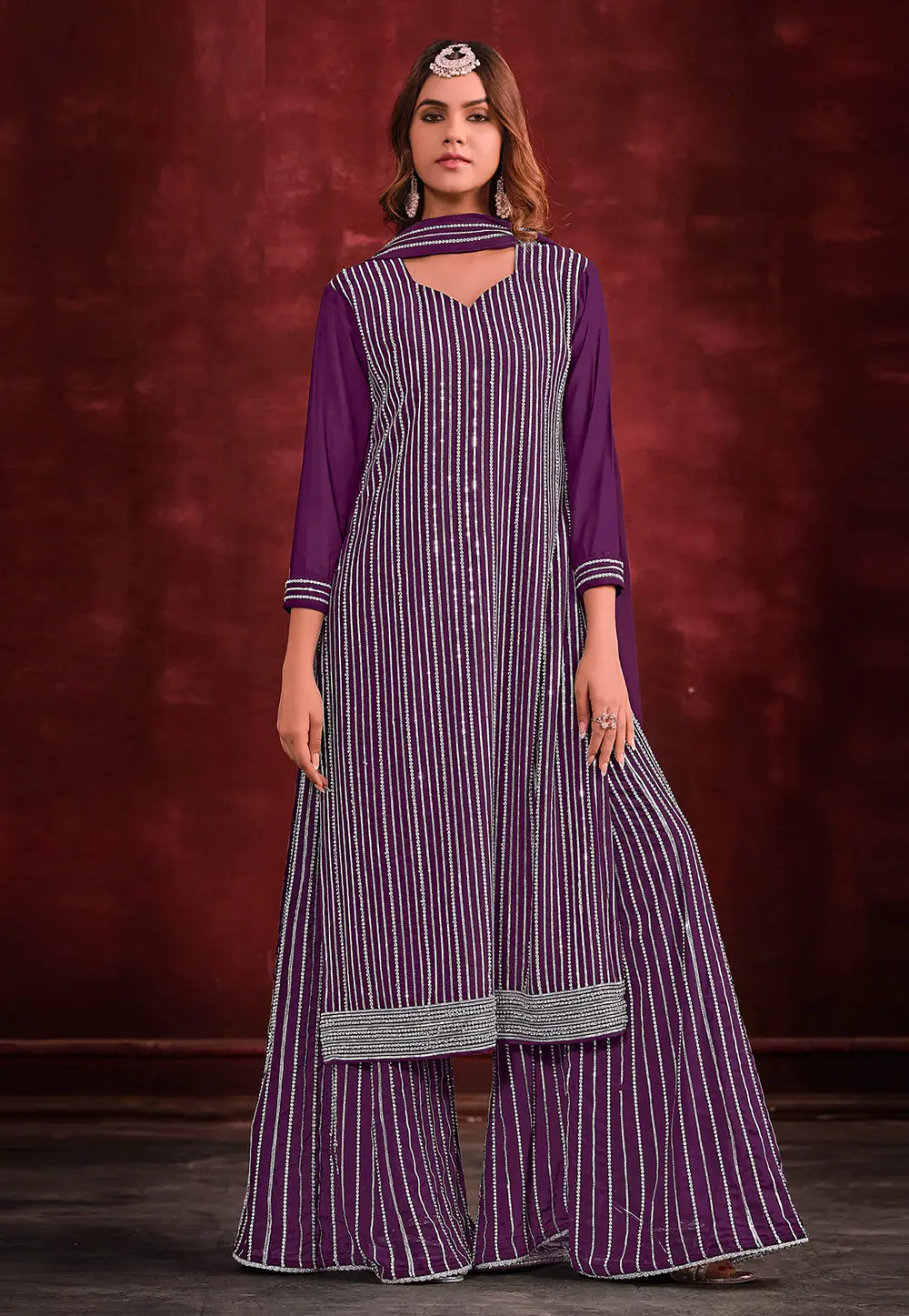 Purple Georgette Palazzo Suit 297085