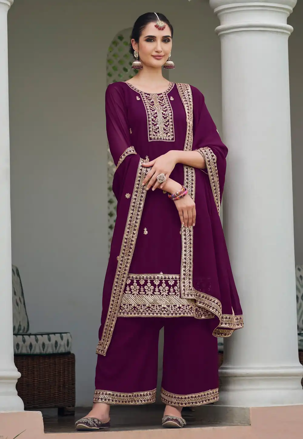 Purple Georgette Palazzo Suit 294276