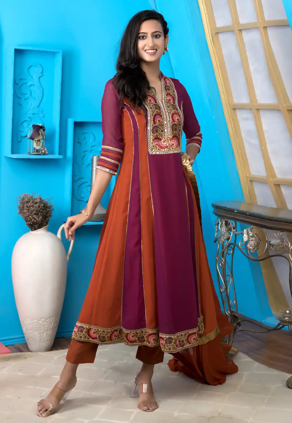 Purple Georgette Readymade Anarkali Suit 293095