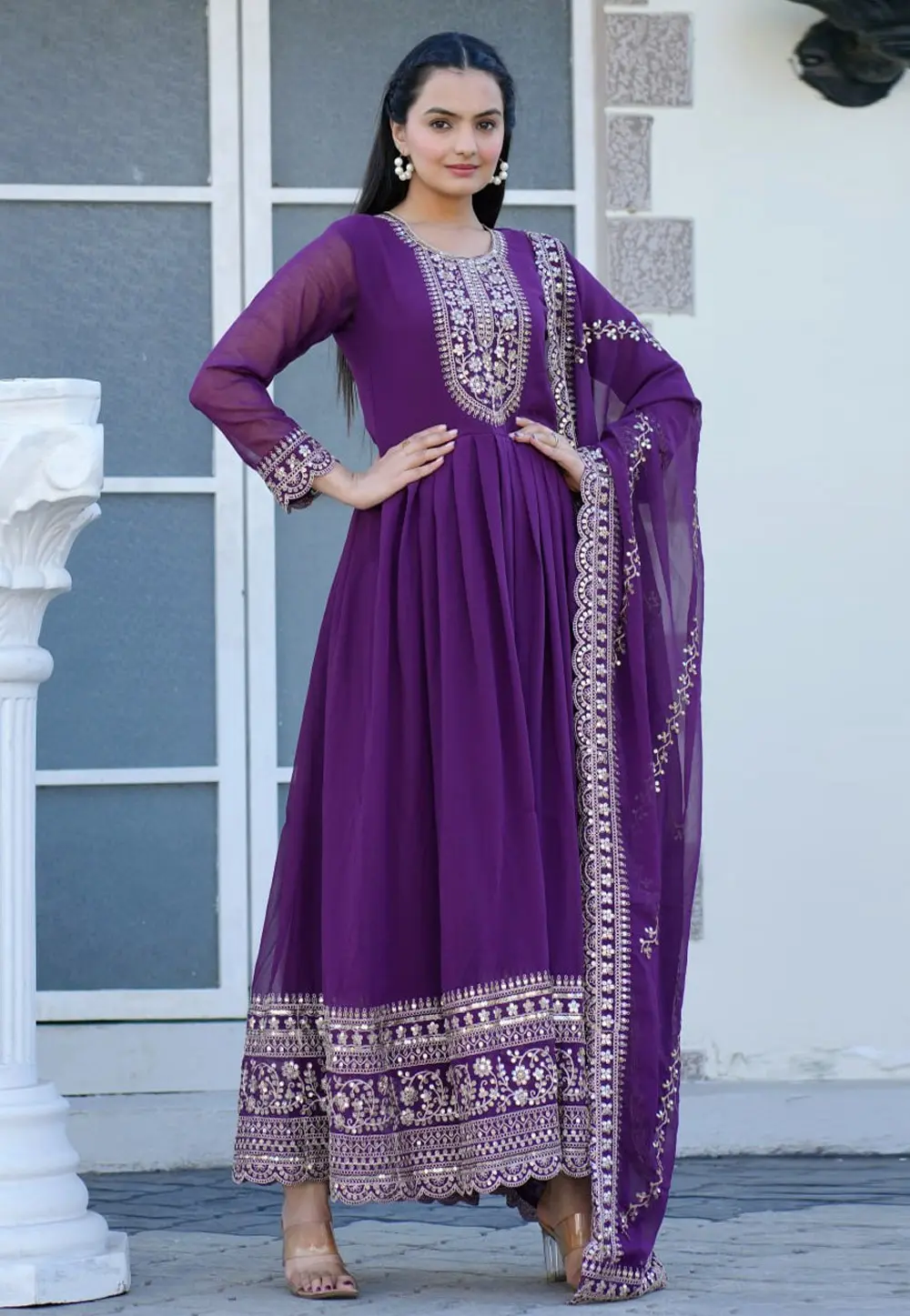 Purple Georgette Readymade Anarkali Suit 301638