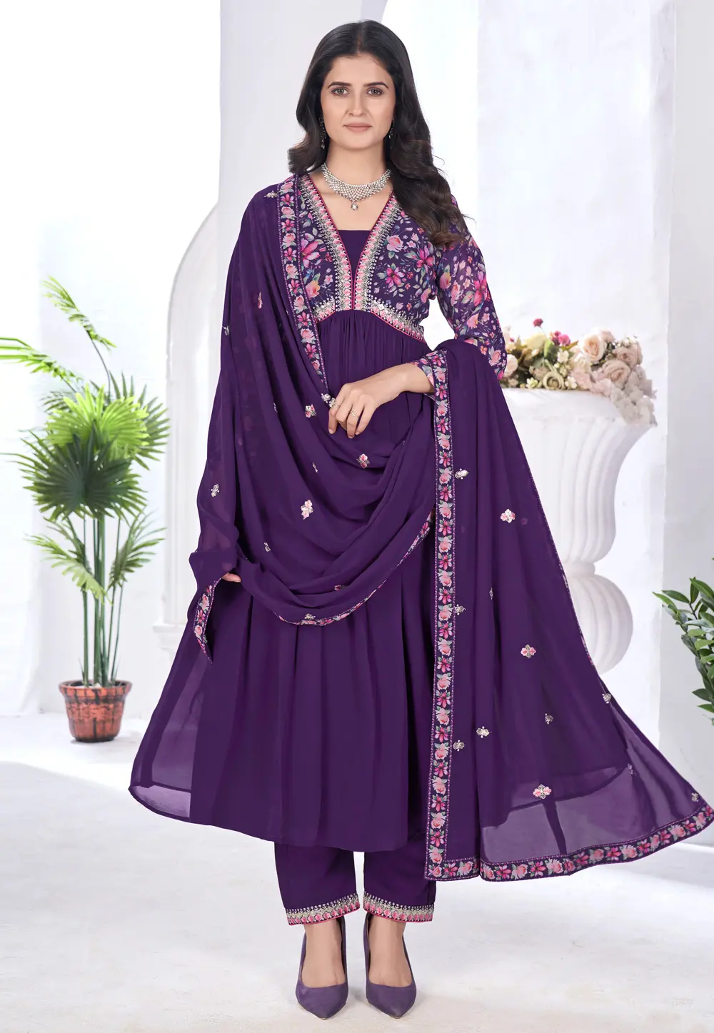 Purple Georgette Readymade Anarkali Suit 303195