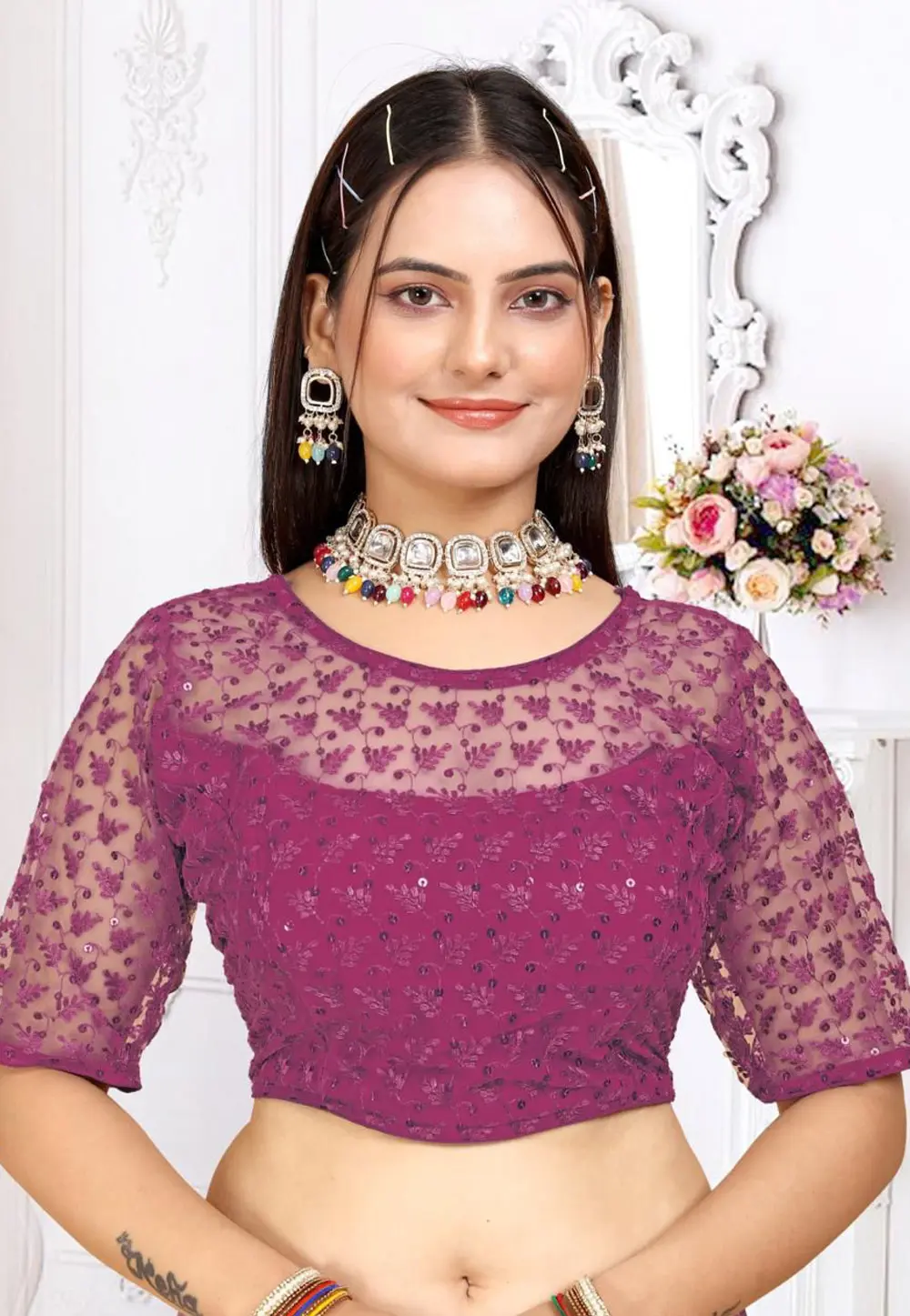 Purple Georgette Readymade Blouse 304248