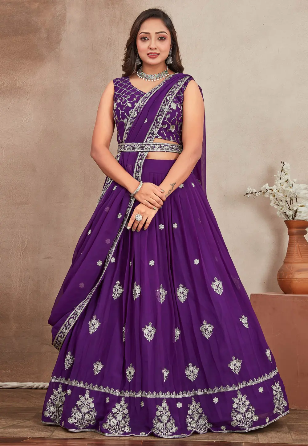 Purple Georgette Readymade Circular Lehenga Choli 303193