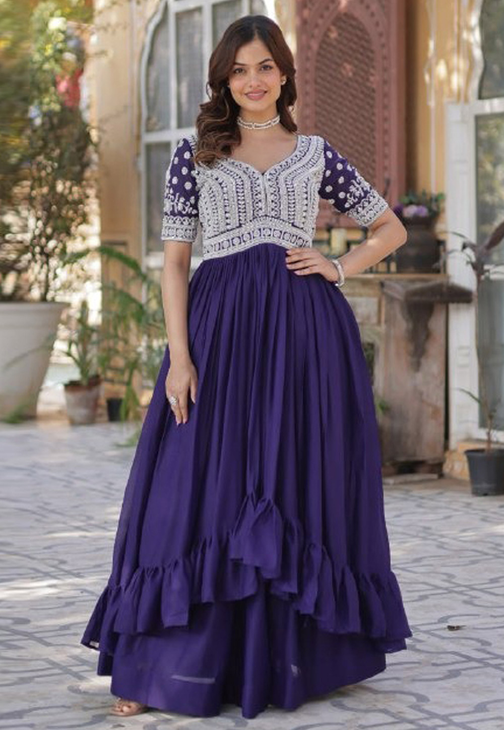 Purple Georgette Readymade Indo Western Lehenga Choli 309063