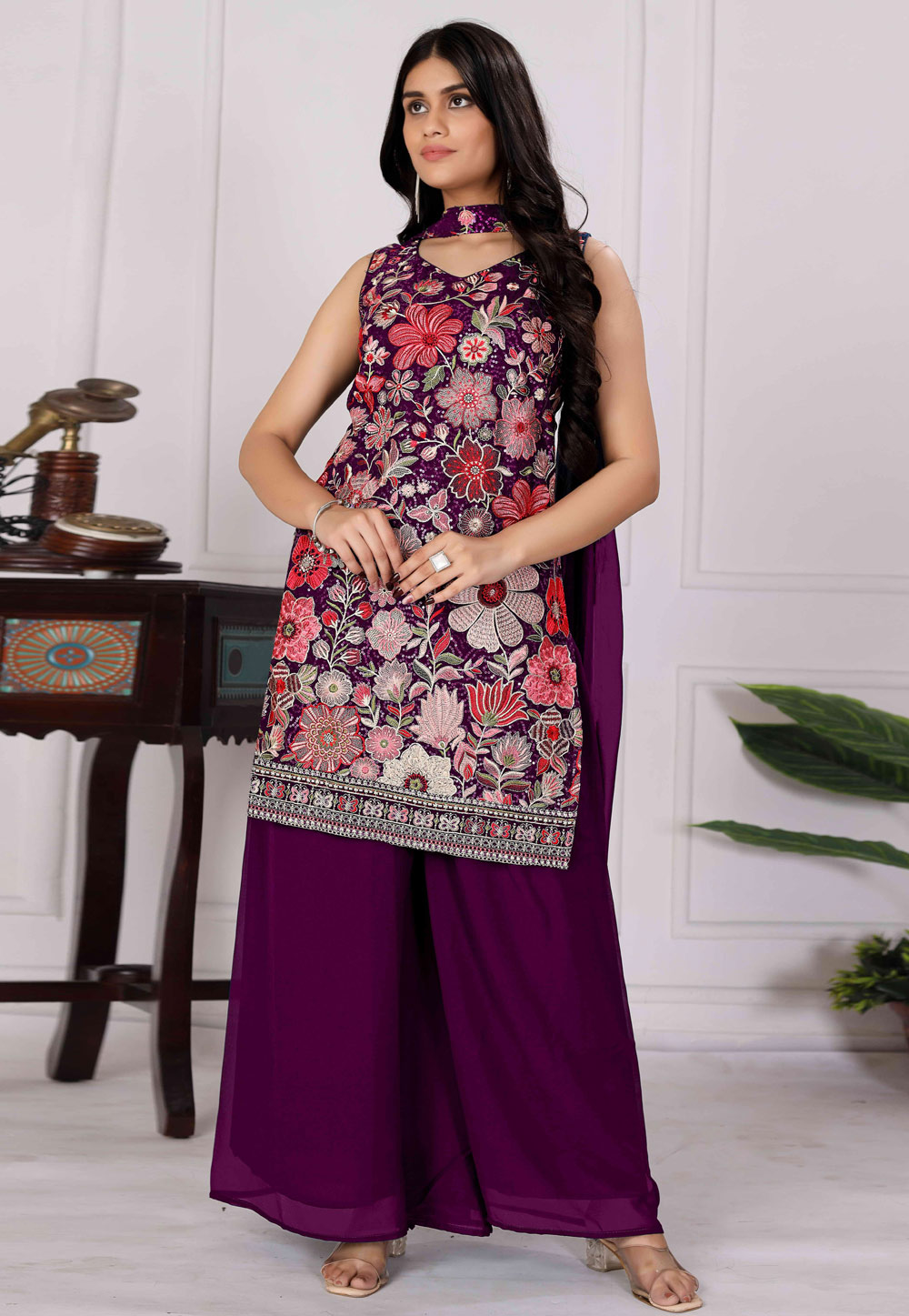 Purple Georgette Readymade Pakistani Suit 310353