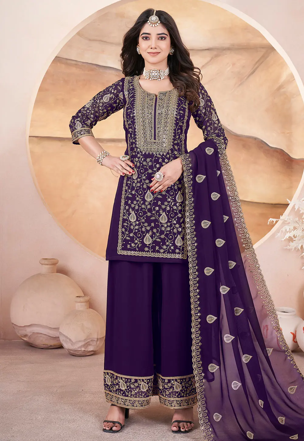 Purple Georgette Readymade Pakistani Suit 304799