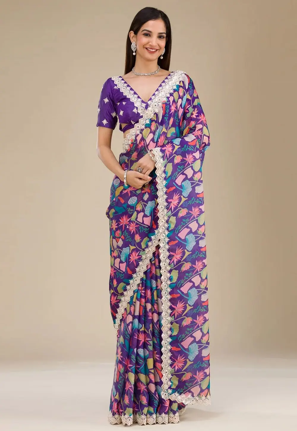 Purple Georgette Saree With Blouse 302622