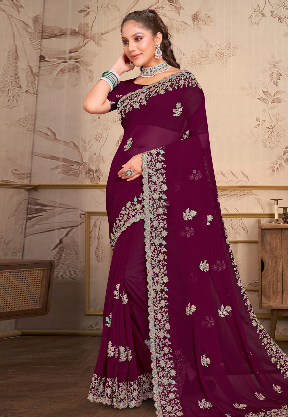 Purple Georgette Saree With Blouse 279531