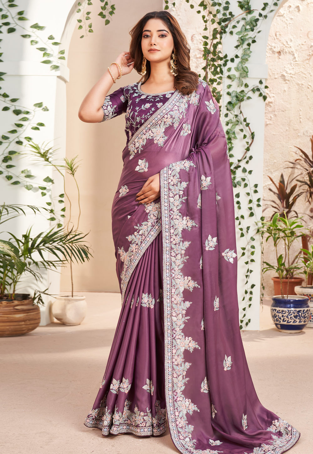 Purple Georgette Saree With Blouse 283614