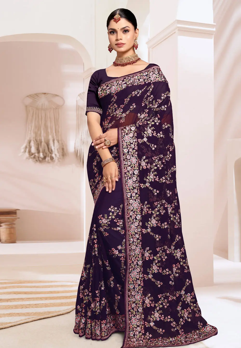 Purple Georgette Saree With Blouse 296429