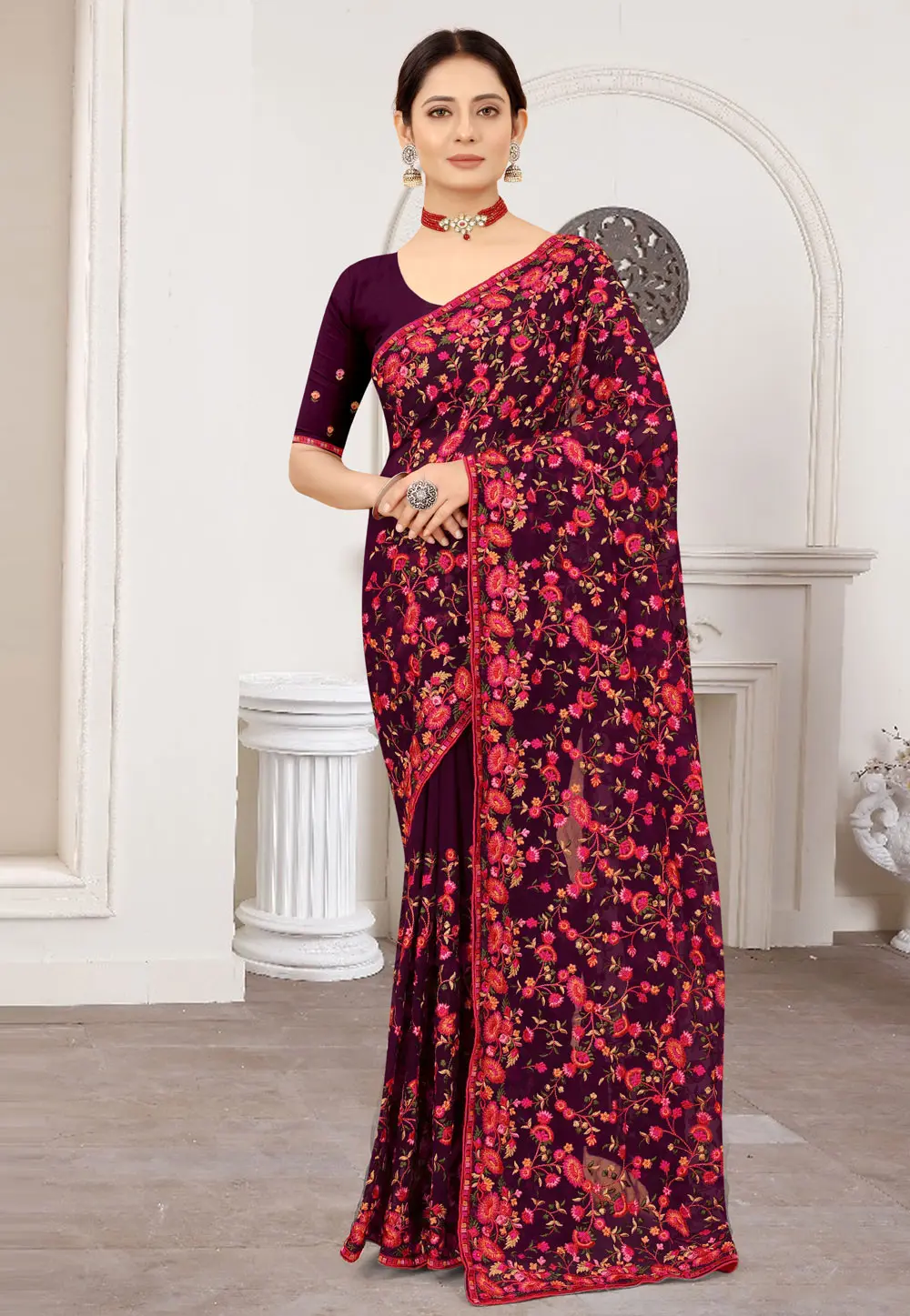 Purple Georgette Saree With Blouse 298360