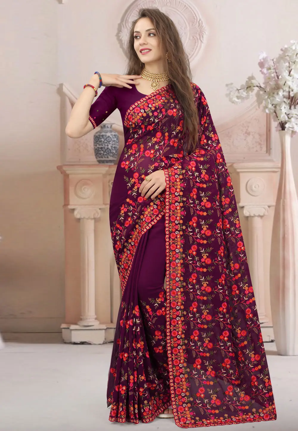 Purple Georgette Saree With Blouse 298365