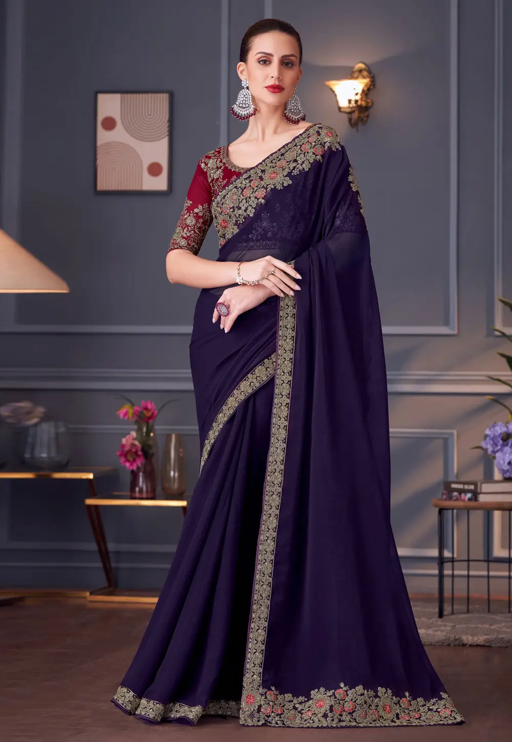 Purple Georgette Saree With Blouse 296342