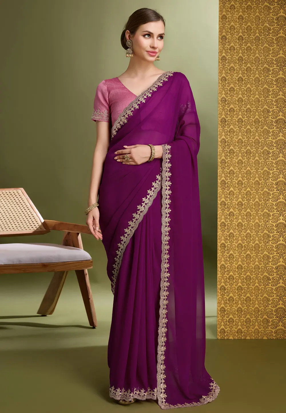 Purple Georgette Saree With Blouse 302033