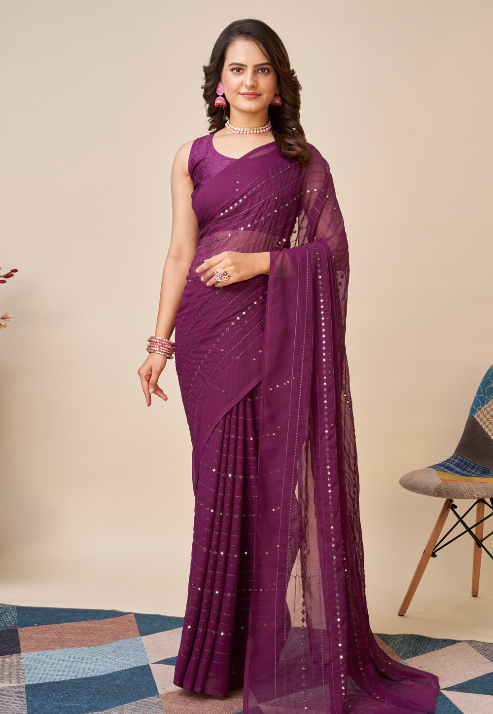 Purple Georgette Saree With Blouse 280426