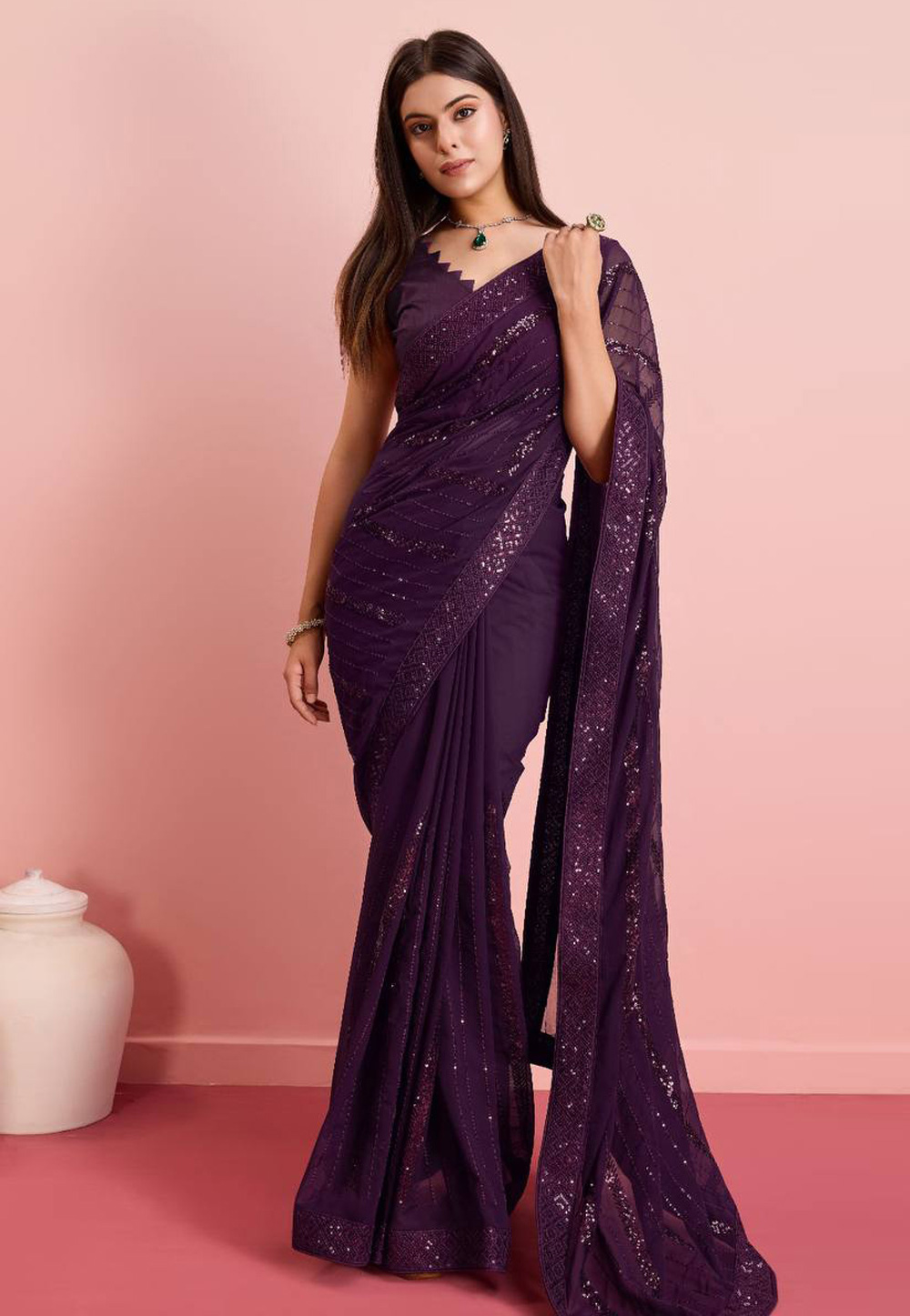 Purple Georgette Saree With Blouse 286816