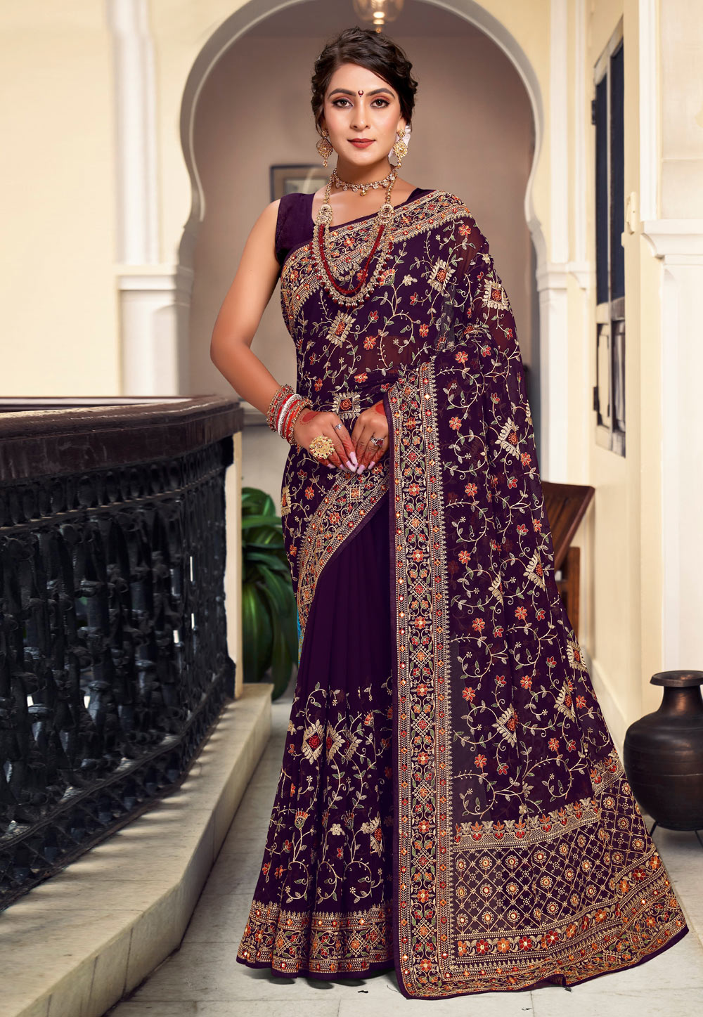 Purple Georgette Saree With Blouse 279305