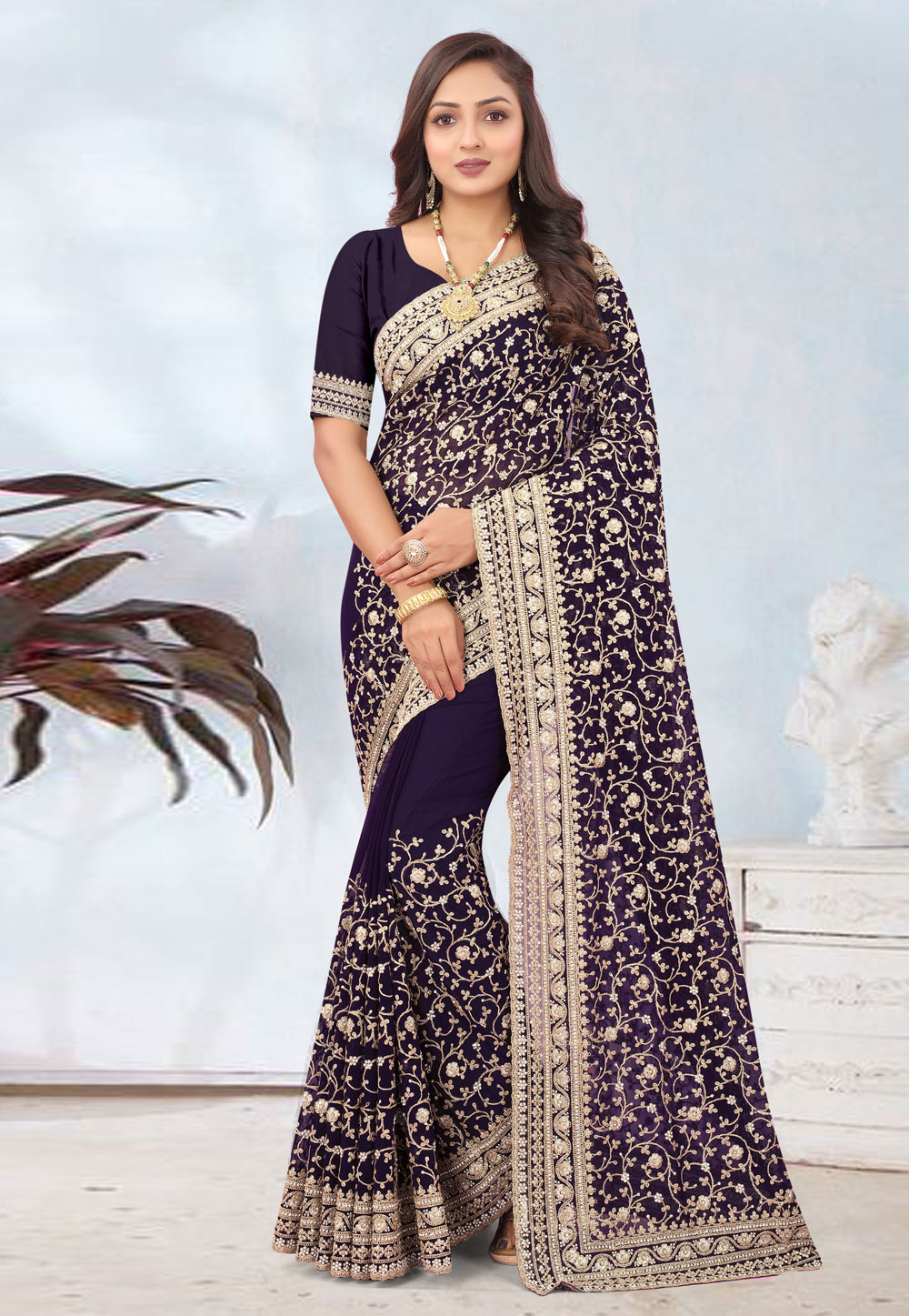Purple Georgette Saree With Blouse 282366