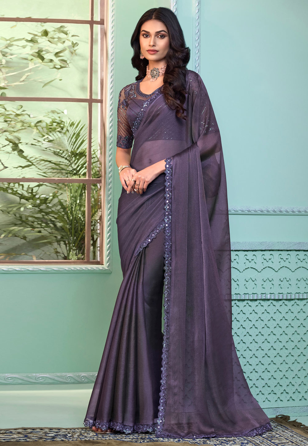 Purple Georgette Saree With Blouse 287247