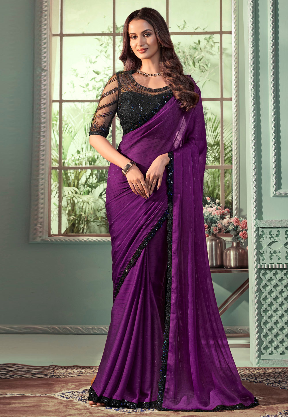 Purple Georgette Saree With Blouse 287252