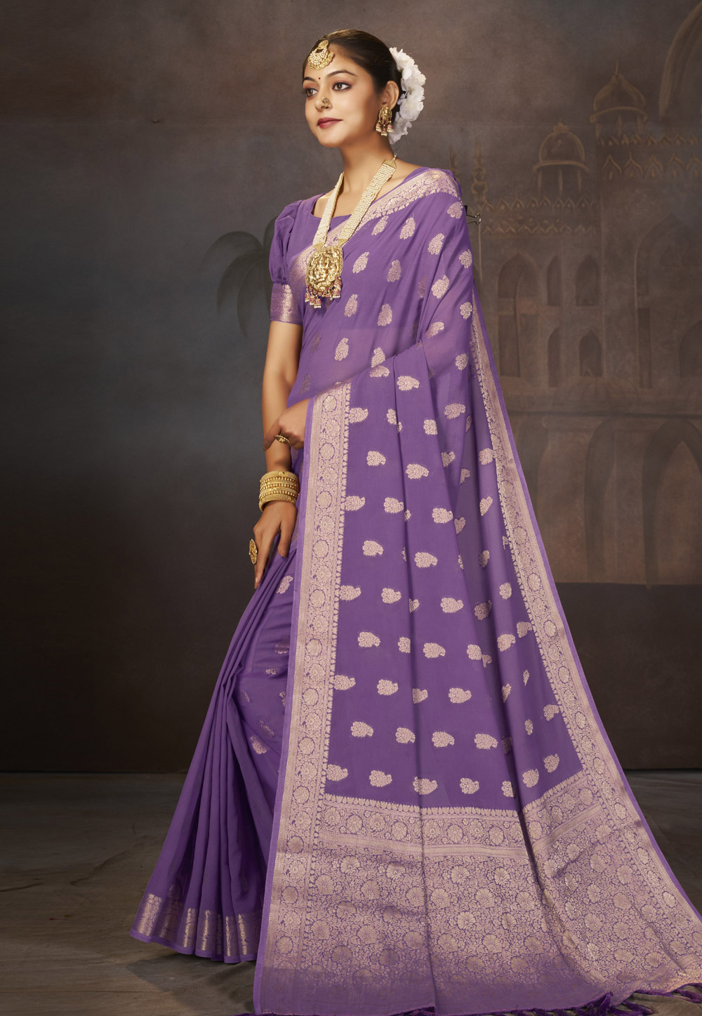 Purple Georgette Saree With Blouse 283218