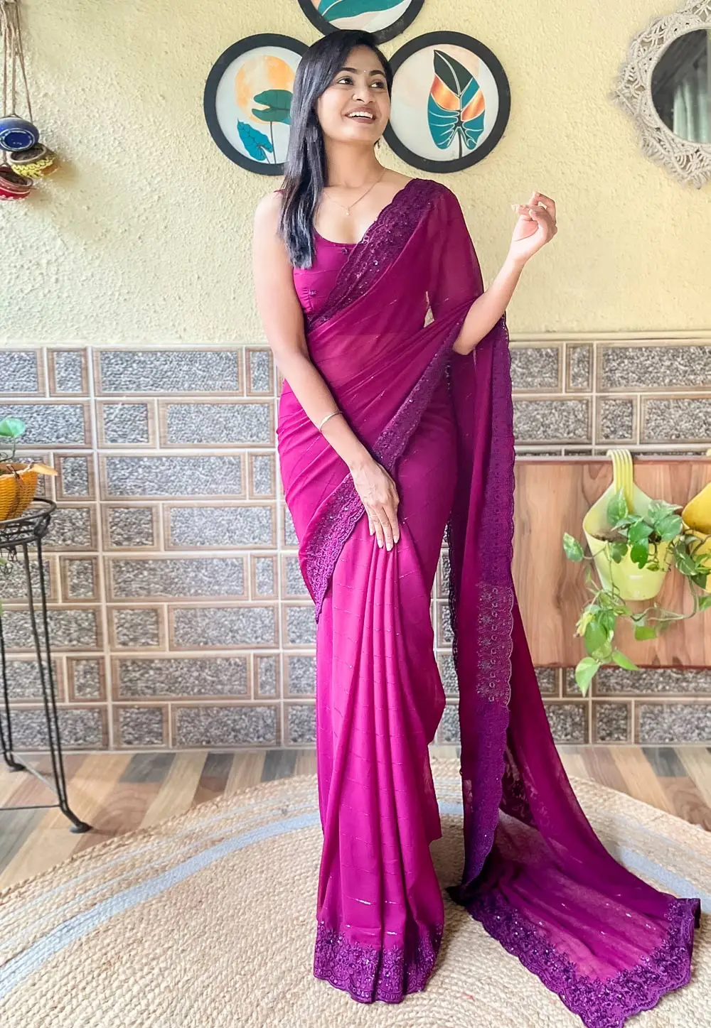 Purple Georgette Saree With Blouse 295902