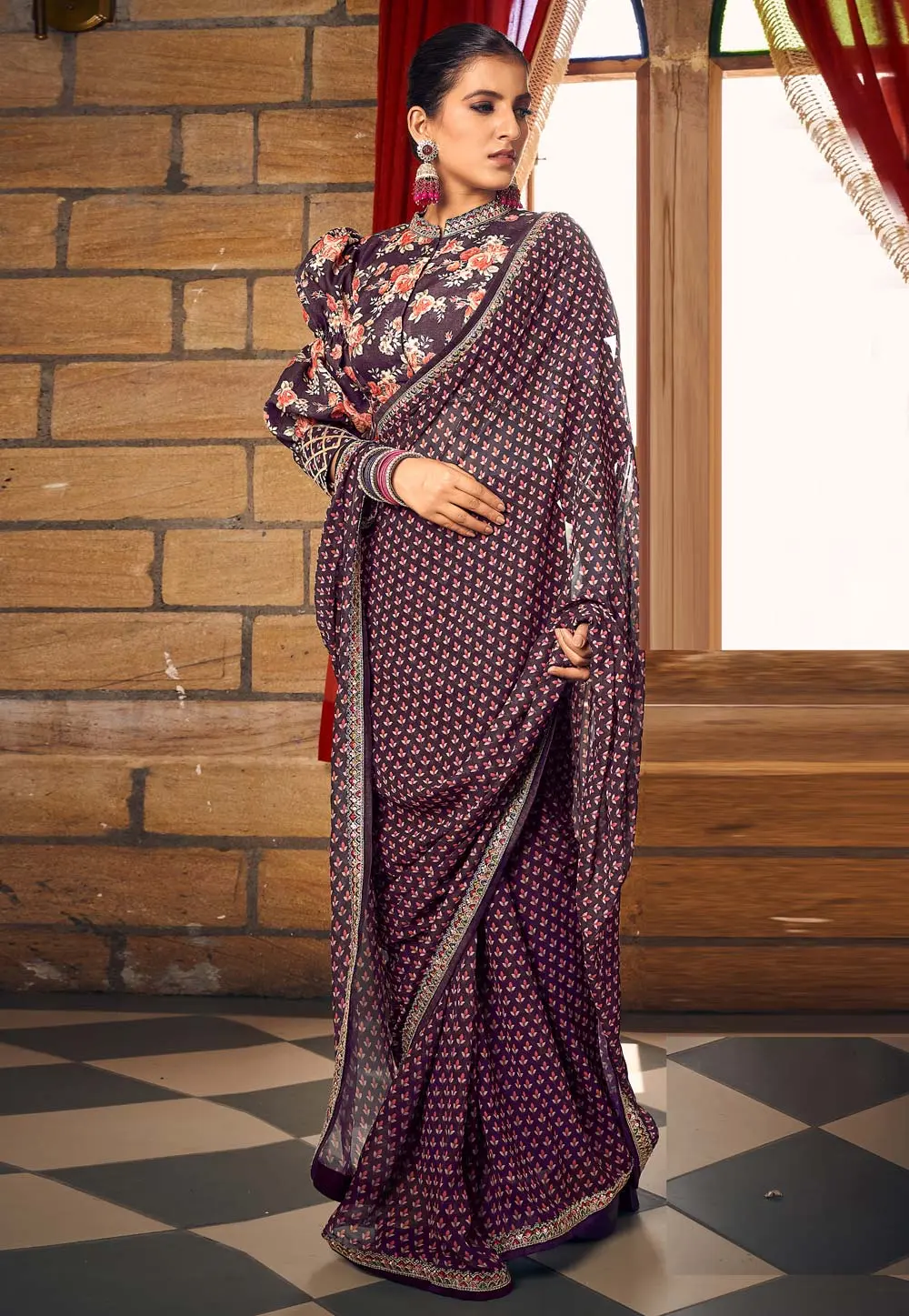 Purple Georgette Saree With Blouse 298390