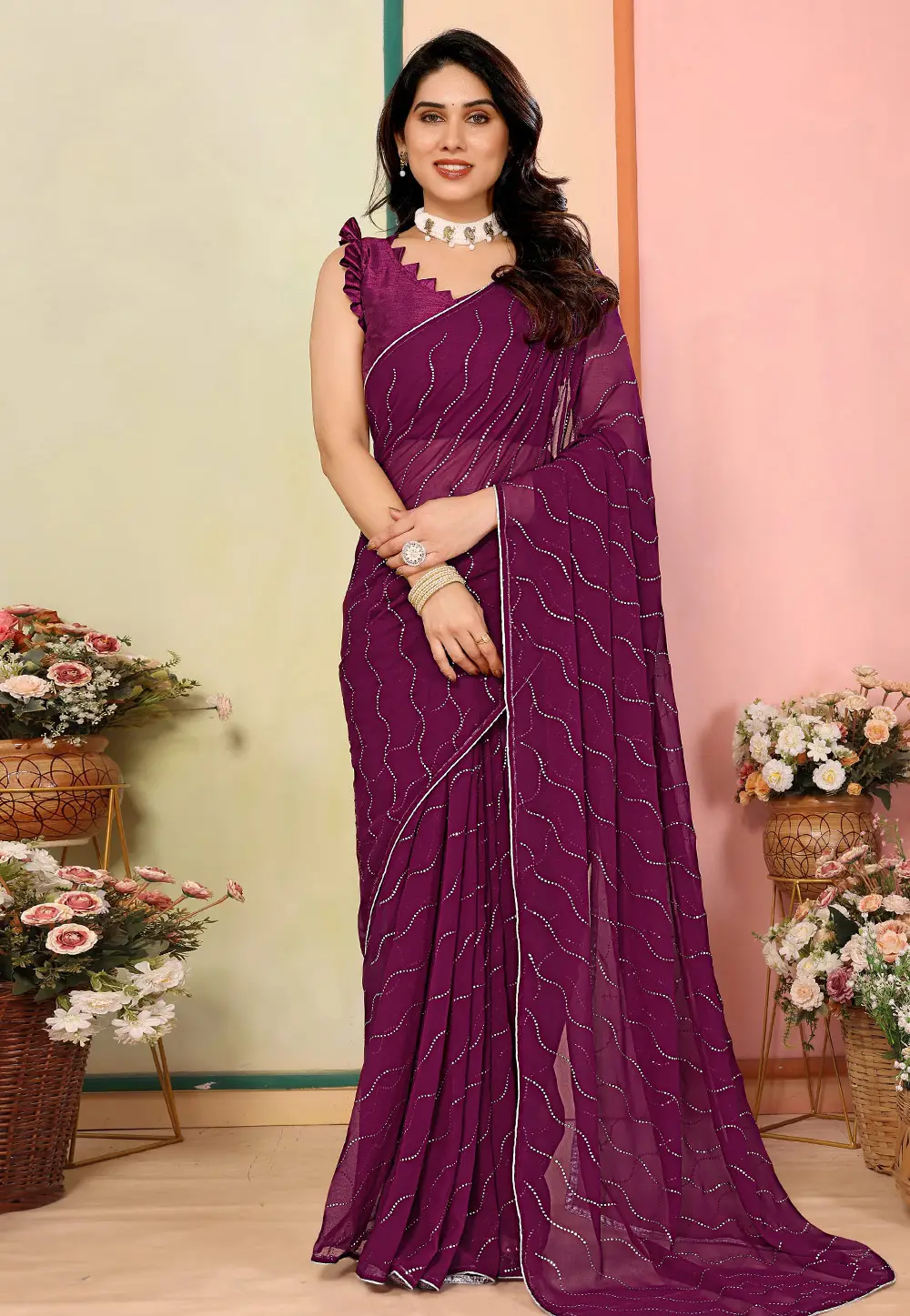 Purple Georgette Saree With Blouse 297227