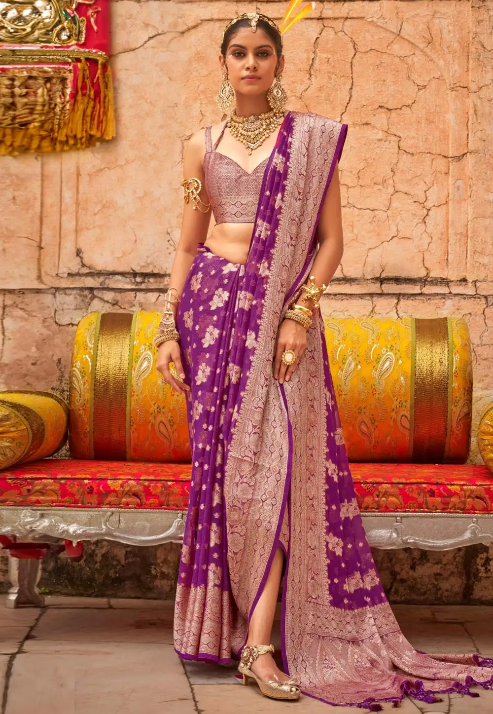 Purple Georgette Saree With Blouse 296190