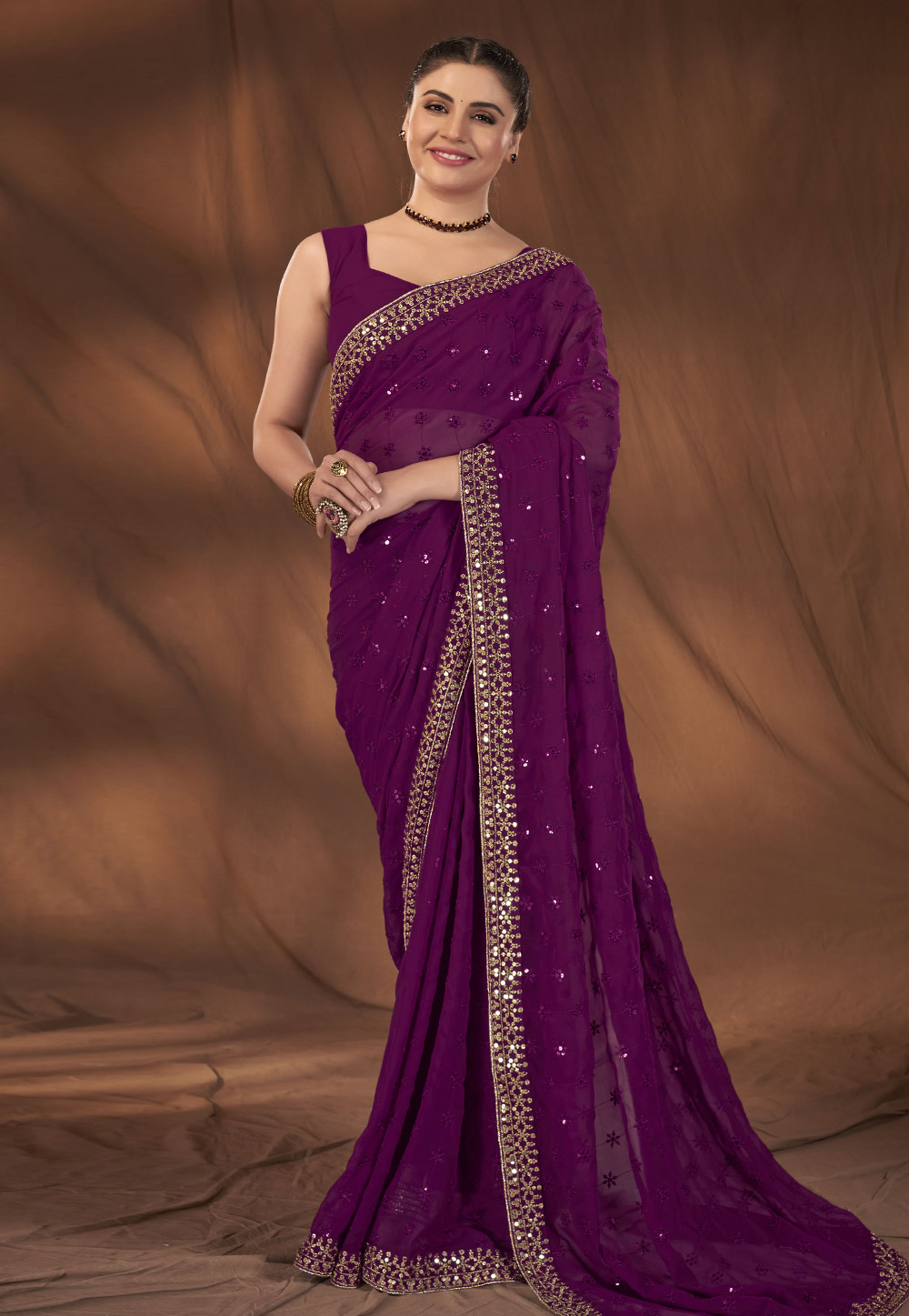 Purple Georgette Saree With Blouse 287816