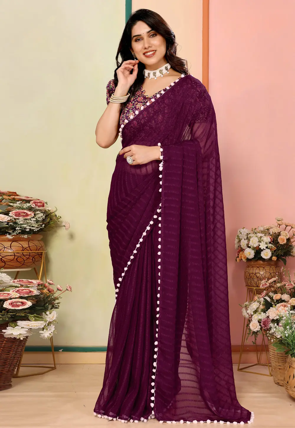 Purple Georgette Saree With Blouse 297115