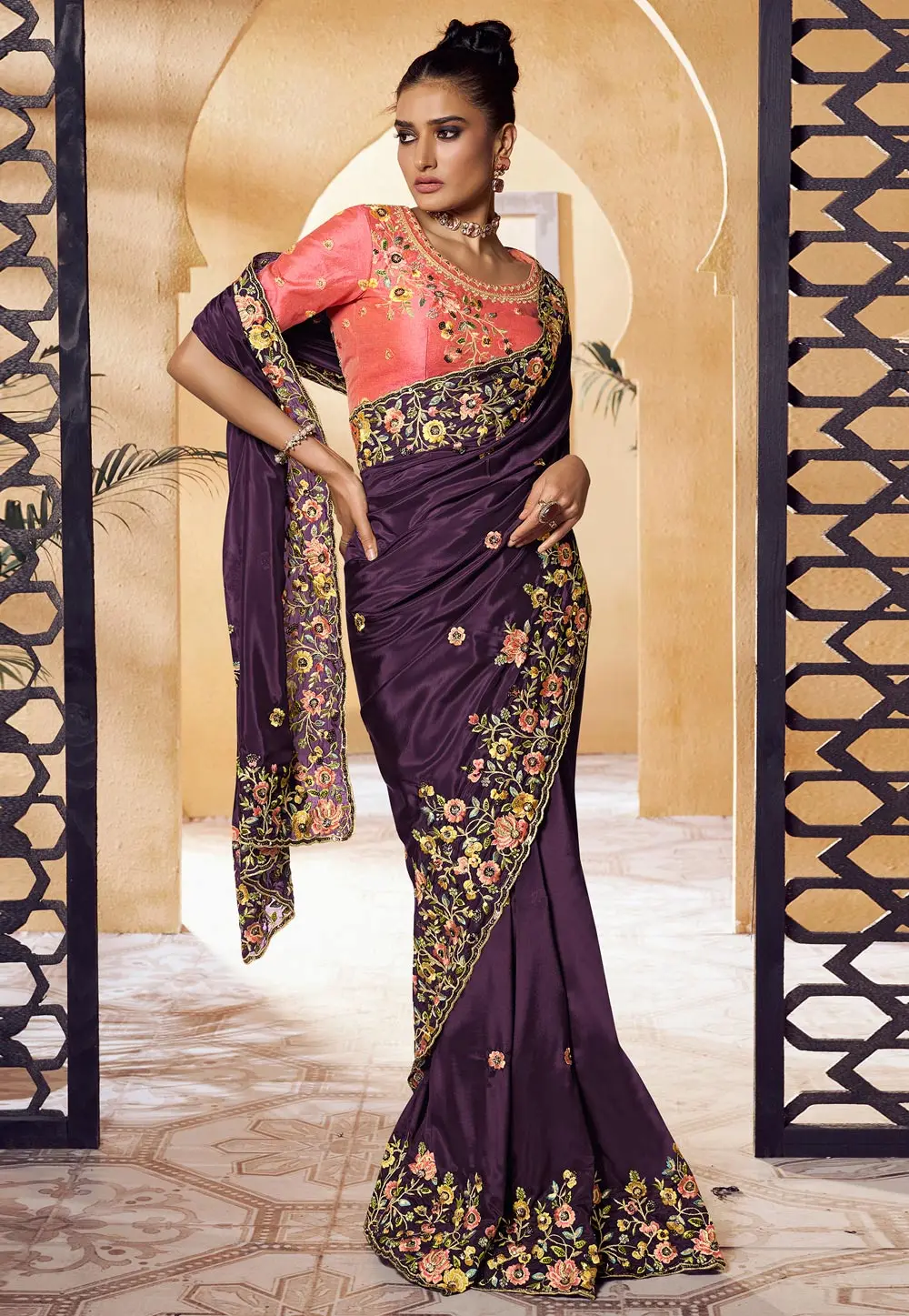 Purple Georgette Saree With Blouse 301930