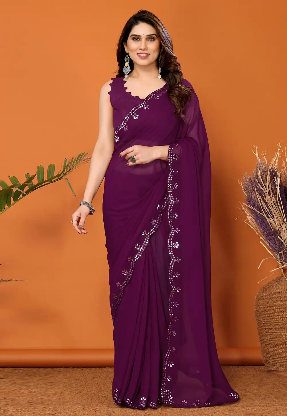 Purple Georgette Saree With Blouse 291257