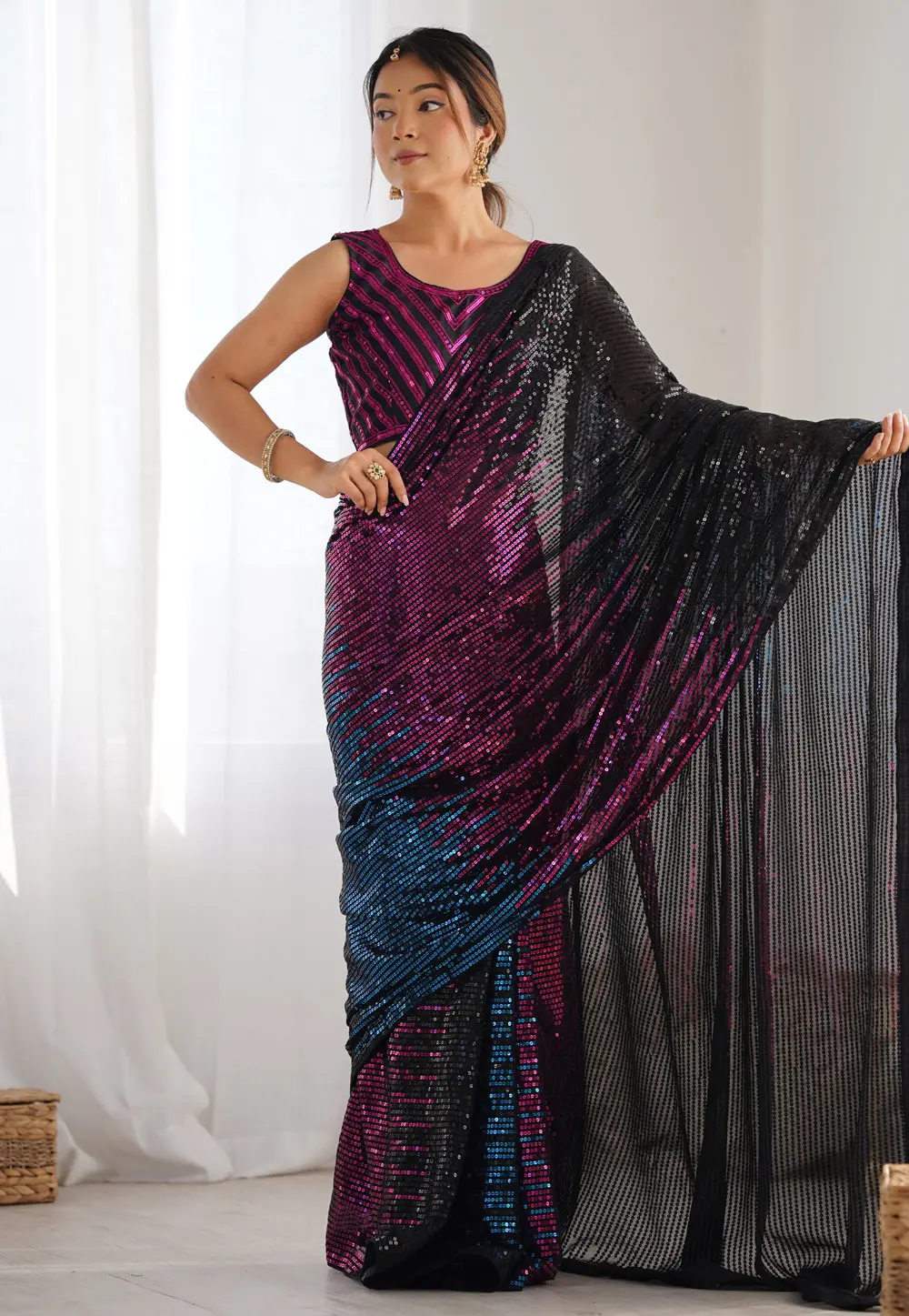 Purple Georgette Sequence Saree 301126