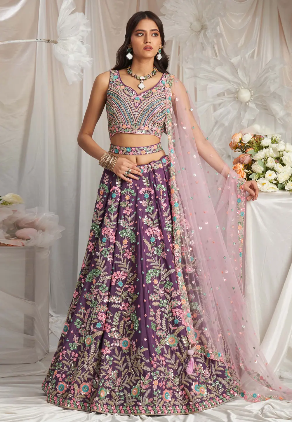 Purple Georgette Wedding Lehenga Choli 295473