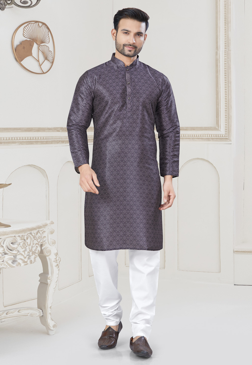 Purple Jacquard Kurta Pajama 304902