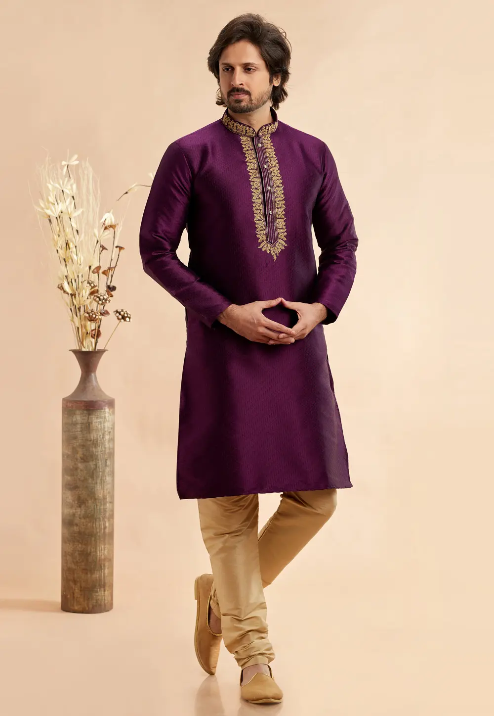 Purple Jacquard Kurta Pajama 297509