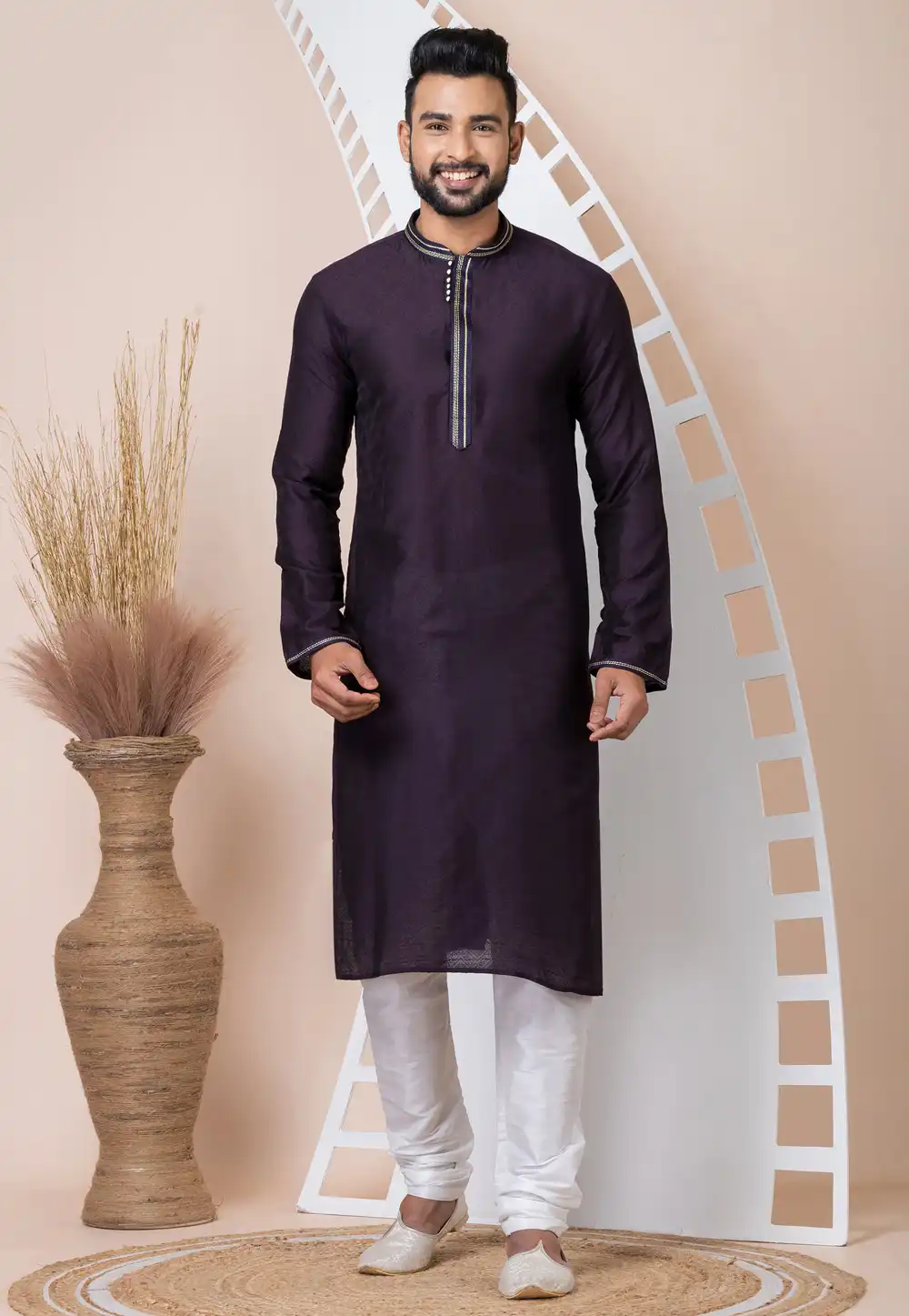 Purple Jacquard Kurta Pajama 293950